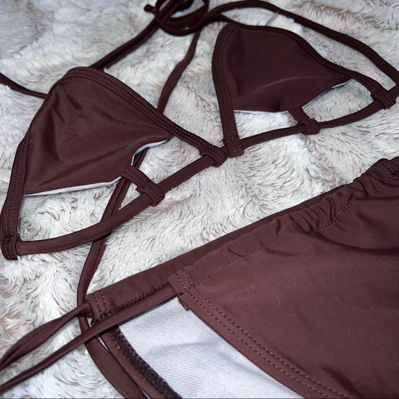 Chocolate brown bikini size small with under boob detail + sliding bottom Shein - Picture 2 of 3